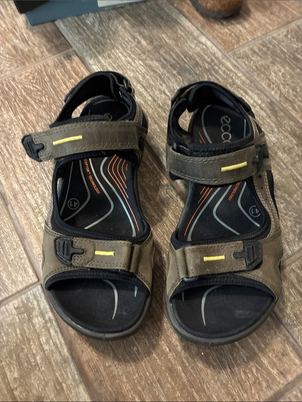 Ecco Brown and Yellow Adjustable Leather Sport Sandals